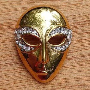 Swarovski Crystal Gold Tone Mask Brooch BUTLER